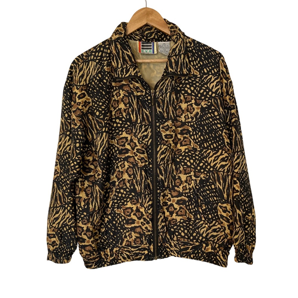 Vintage EVR 100% Silk Cheetah Print Windbreaker Jacket